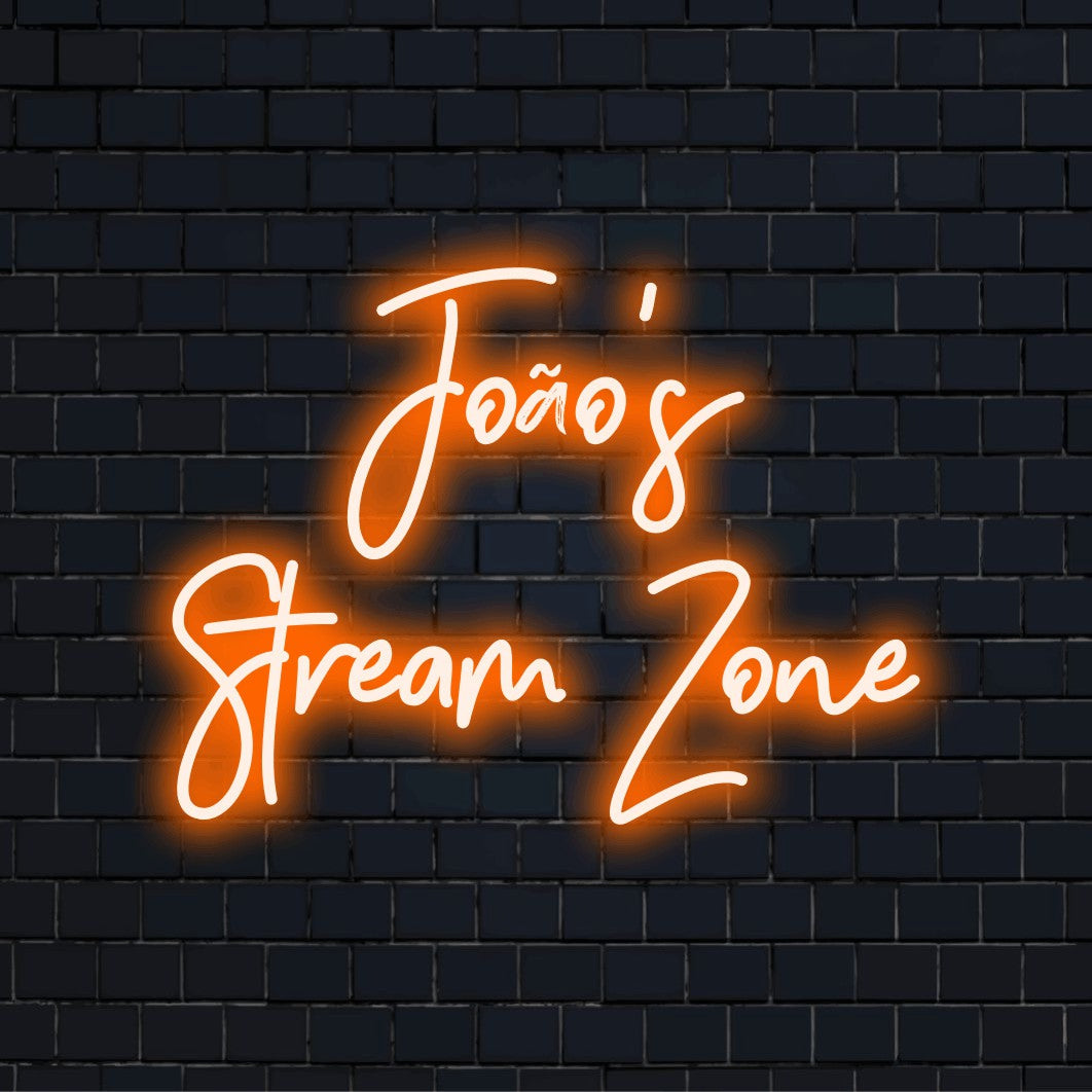 Joao_s Stream Zone Personalized LED Neon Sign, bright neon glow on black brick background