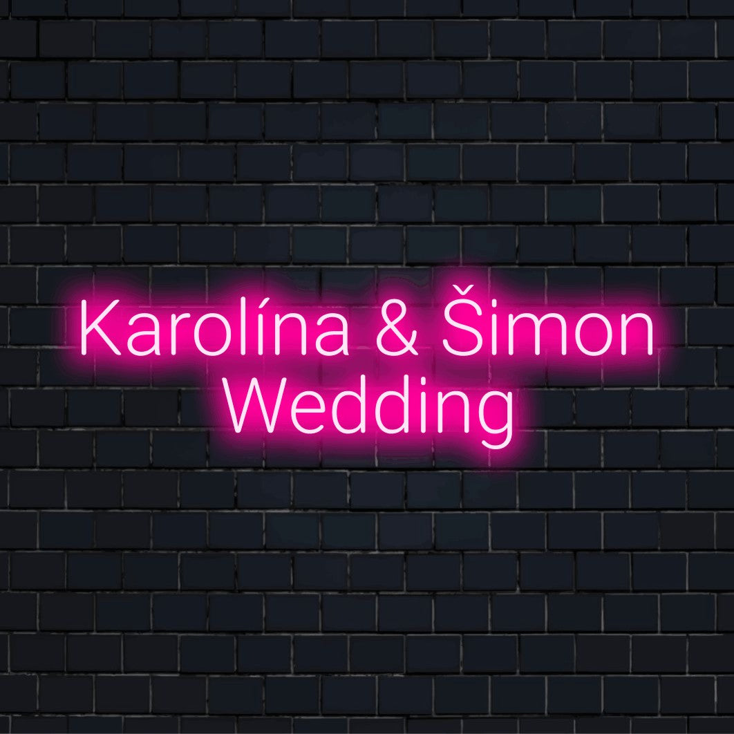 Karolina _ Simon Wedding Personalized Neon Light with bright LED glow on dark brick wall