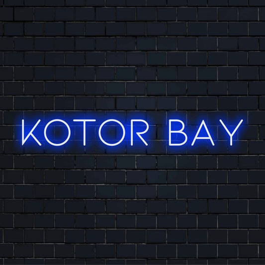 Kotor Bay LED Neon Sign, glowing wall decor against brick backdrop