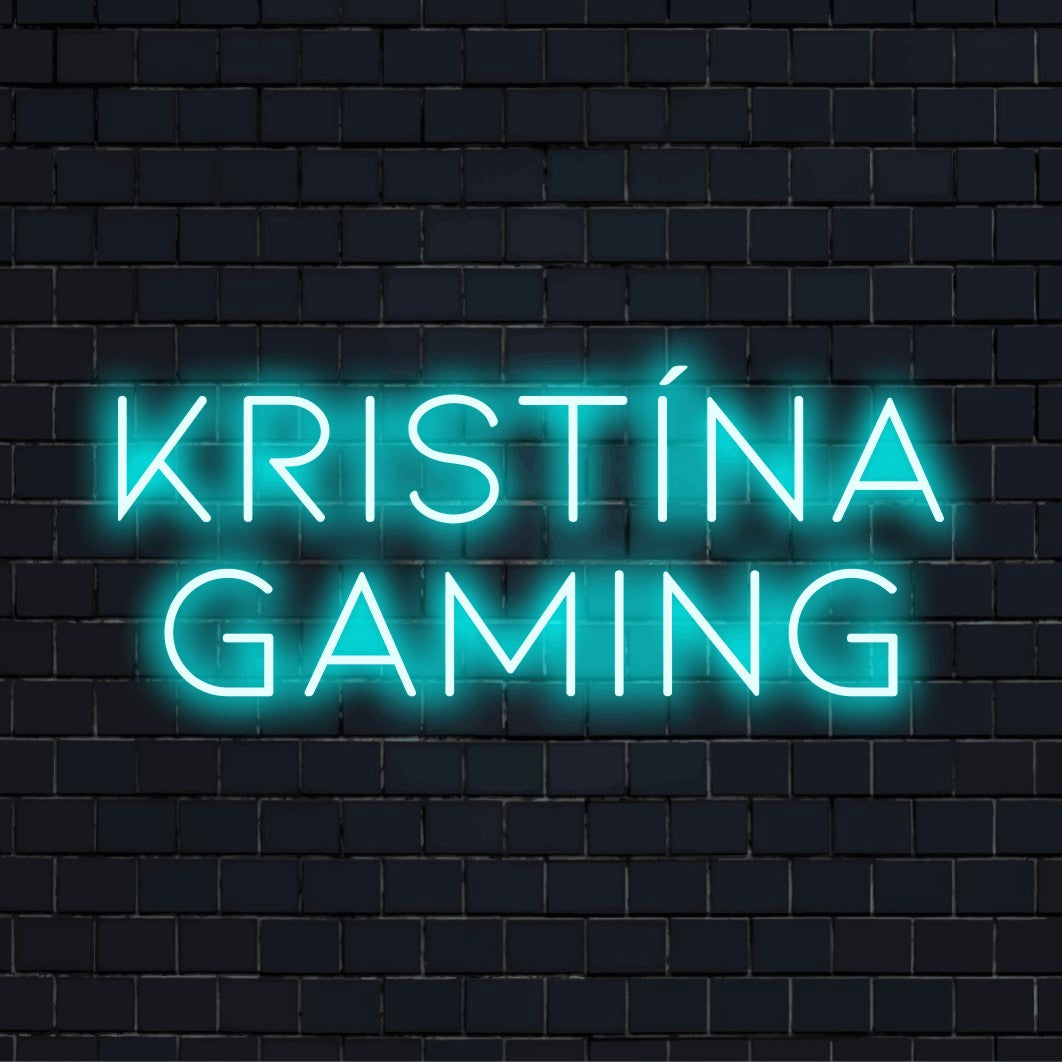 Kristina Gaming Custom Name Neon Sign, soft neon glow on dark brick background
