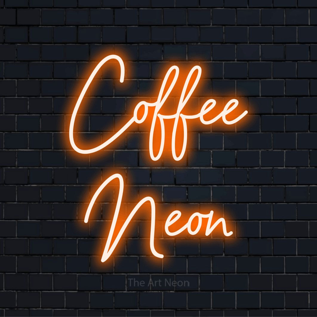 Letreiro néon LED com o design “Coffee Néon” numa parede escura