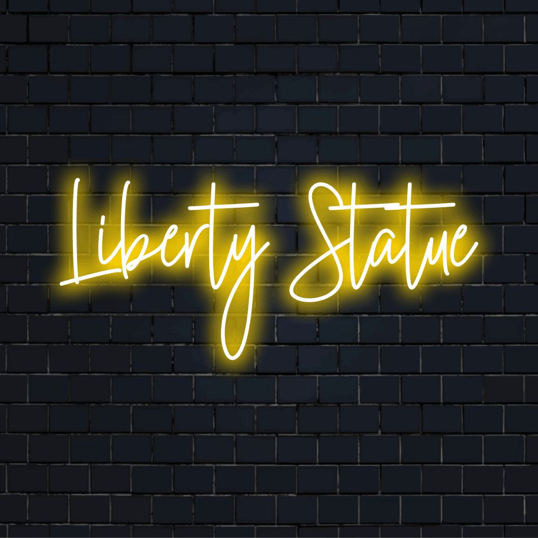 Liberty Statue LED Neon Sign, soft neon glow against black brick wall