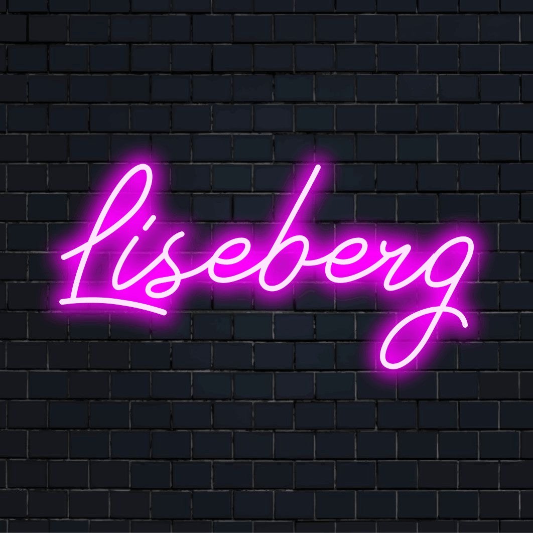 Liseberg Neon Sign, glowing wall decor on dark brick background