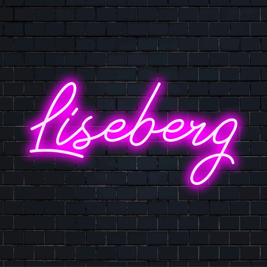 Liseberg Neon Sign, glowing wall decor on dark brick background