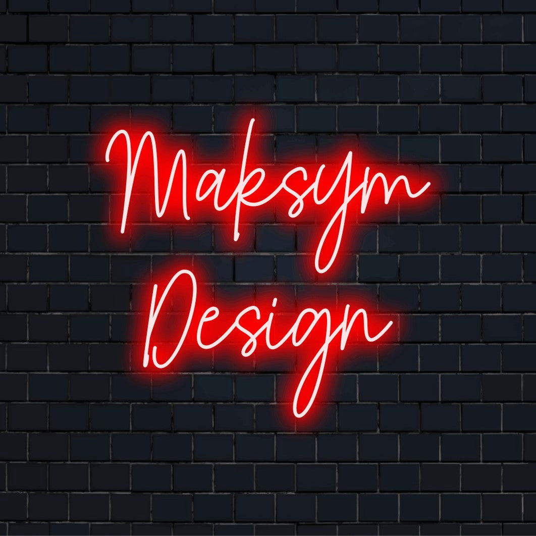 Maksym Design Personalized Neon Light with glowing neon text on dark brick background