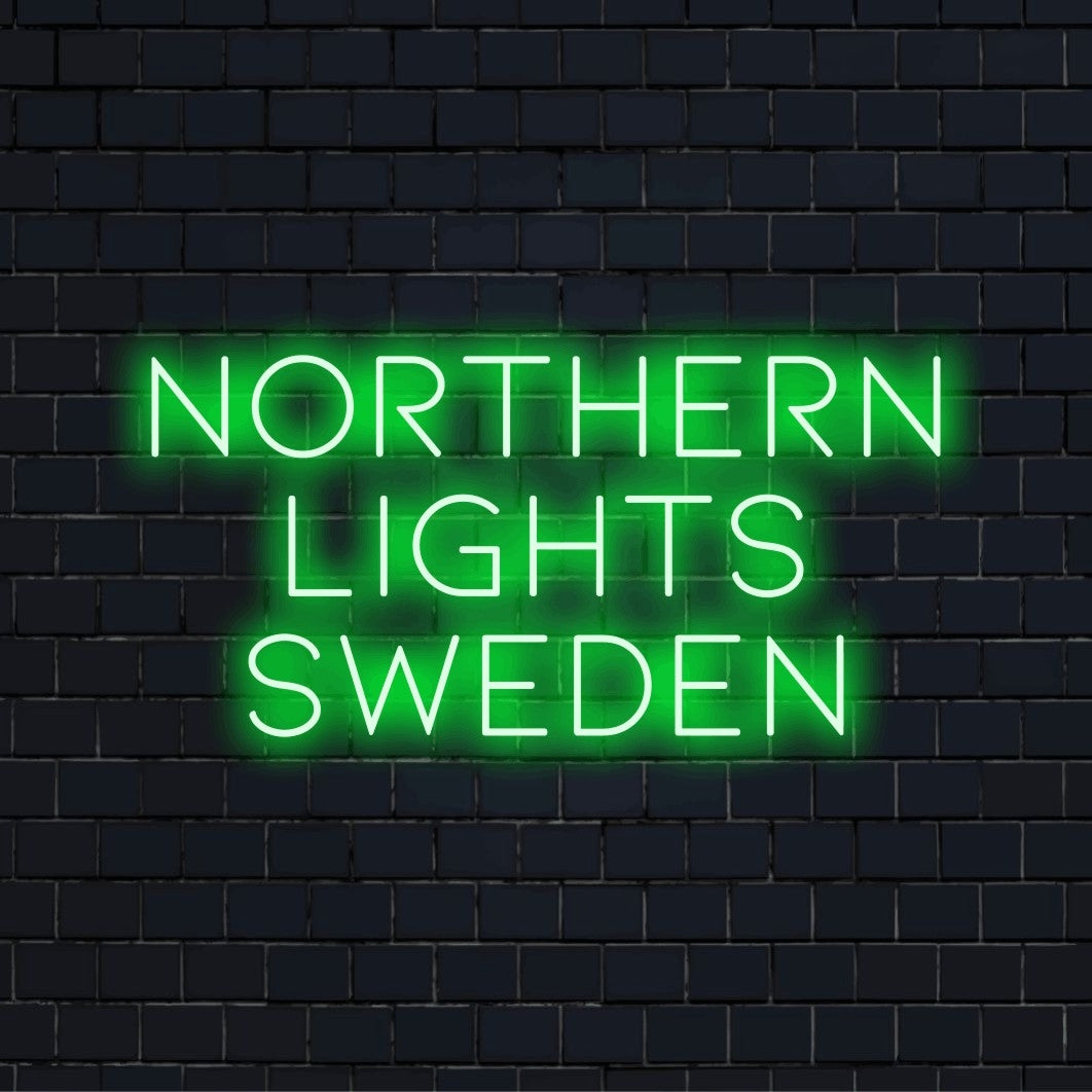 Northern Lights Sweden Neon Light with soft neon glow on black brick background