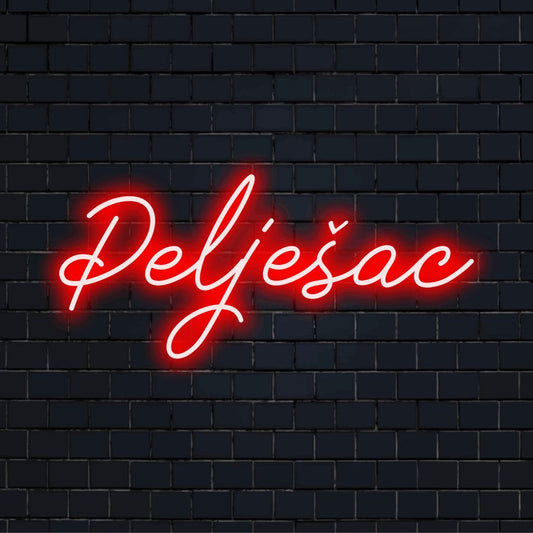 Pelje Ac Neon Sign, bright neon glow on dark brick wall