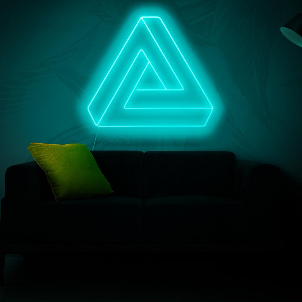 En fascinerande neonskylt med Penrose-triangeln, en berömd optisk illusion.