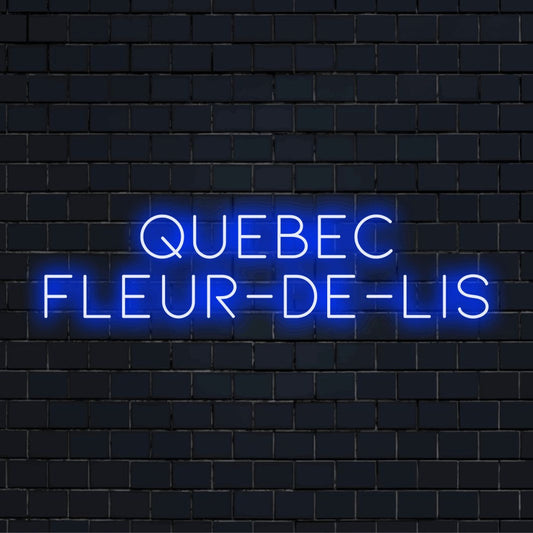 Quebec Fleur De Lis Neon Sign, glowing wall decor on dark brick wall