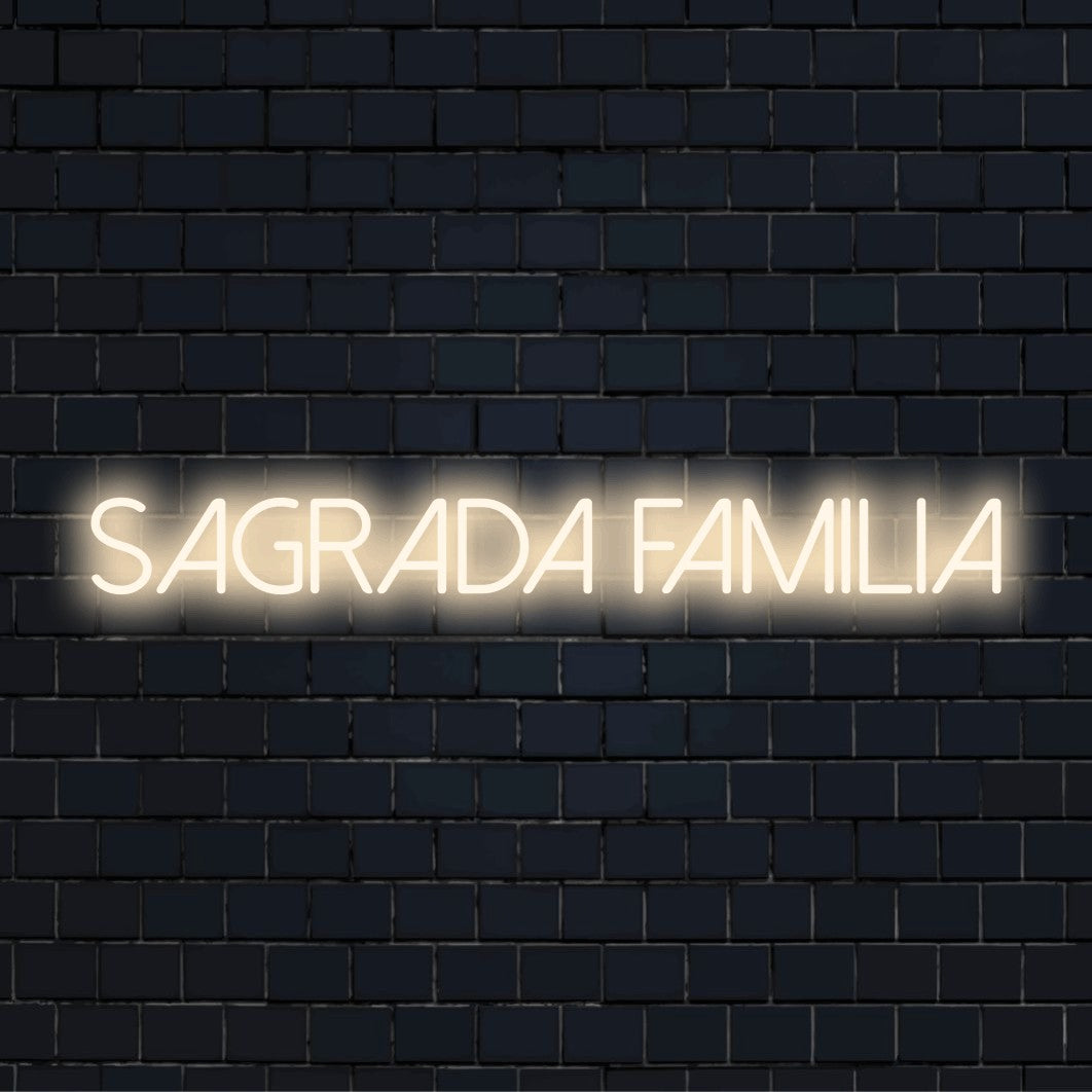 Sagrada Familia LED Neon Sign, bright neon glow against brick backdrop