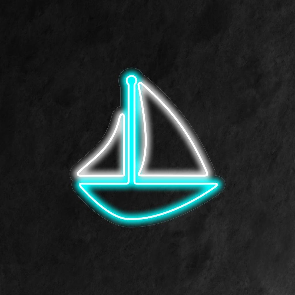 En fascinerande neonskylt som visar upp en segelbåt som seglar graciöst över havet.