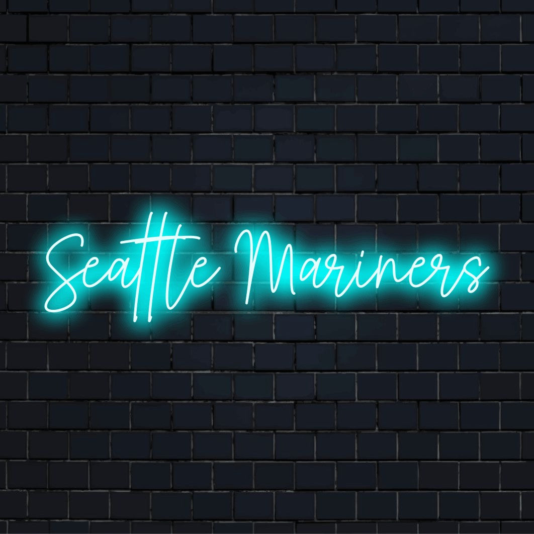 Seattle Mariners LED Neon Sign, glowing wall decor on dark brick wall