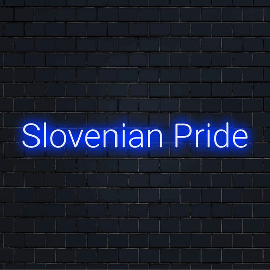 Slovenian Pride LED Neon Sign, bright neon lettering on dark brick wall