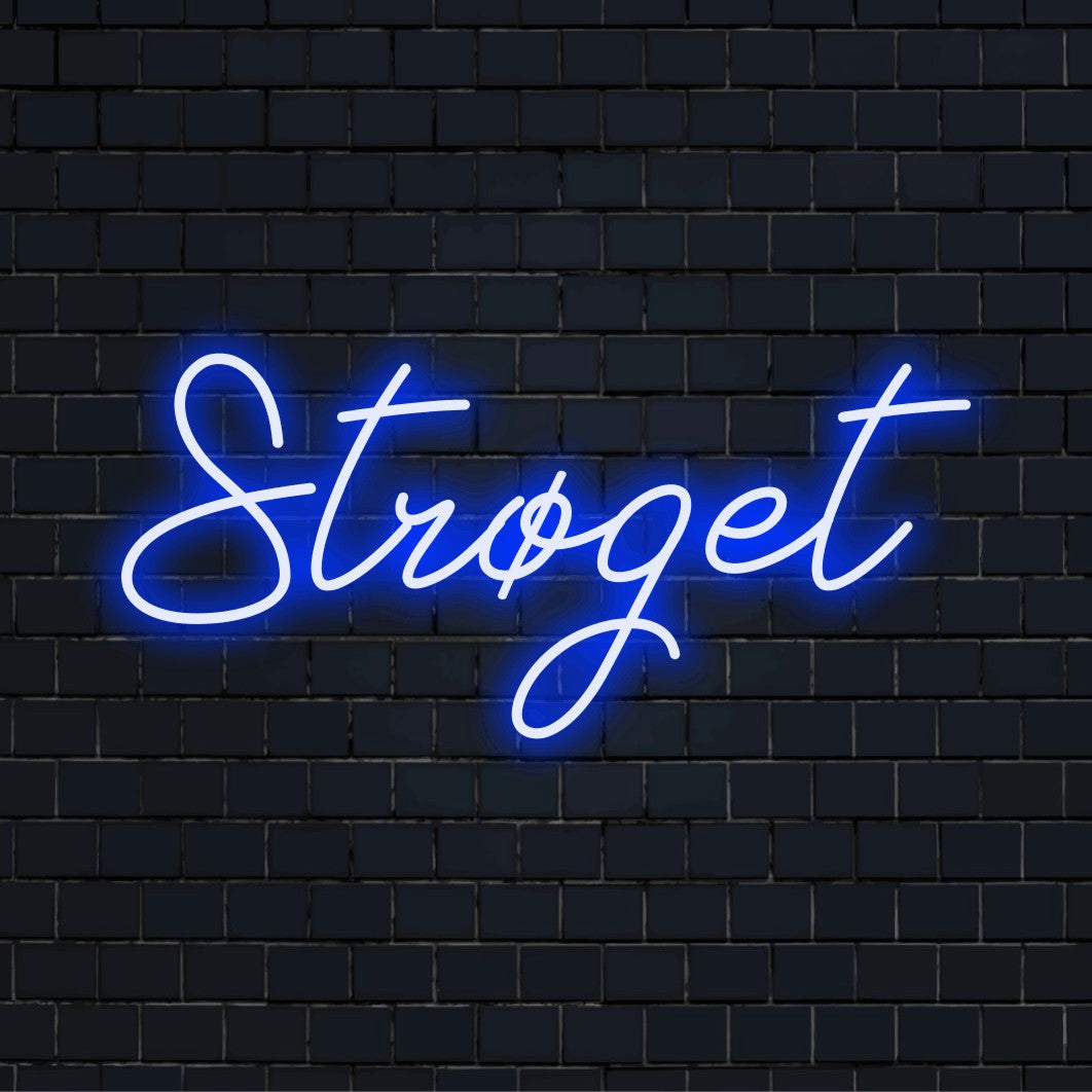 Str Get LED Neon Sign, glowing wall decor on dark brick background