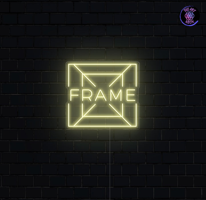 Illustrative compact 50 × 46 cm LED neon logo mockup
