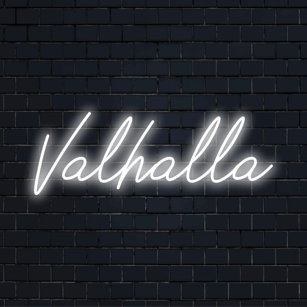Thor Hammer LED Neon Sign, soft neon glow on black brick background