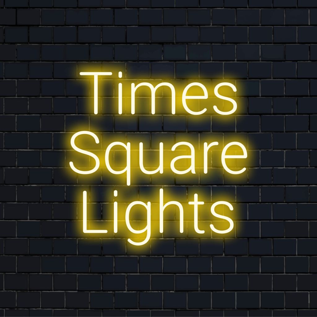 Times Square Lights Neon Sign, glowing wall decor on dark brick background