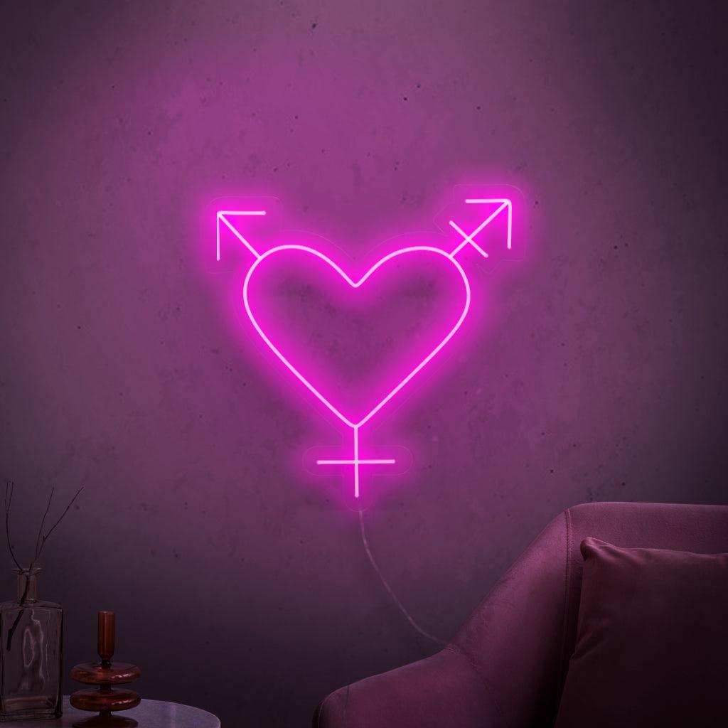 En levande neonskylt med transsexuell symbol, som representerar HBTQ+-gemenskapen och principerna om inkludering och jämlikhet.