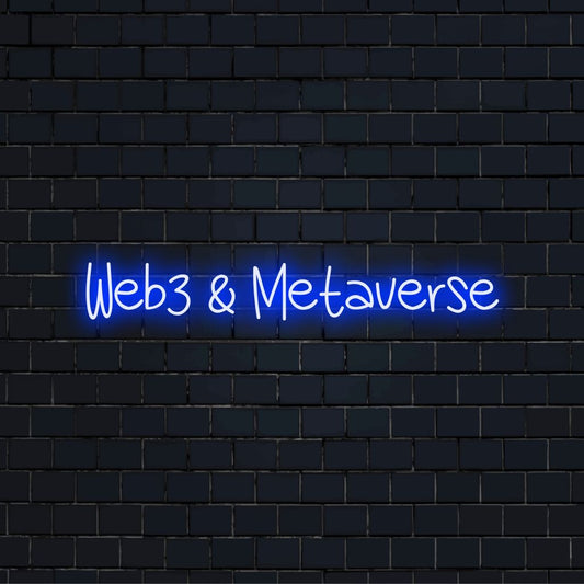 Web3 Metaverse Neon Light with glowing neon text on black brick background