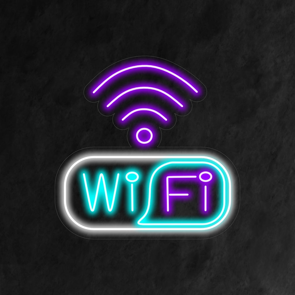 En neonskylt som visar den ikoniska Wi-Fi-symbolen, som representerar teknik och anslutning.